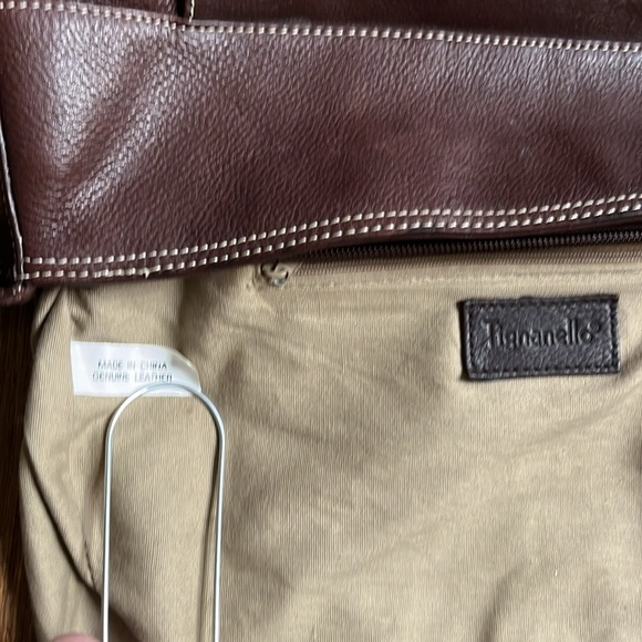 Tignanello shoulder bag chocolate brown pebbled leather top zip - Picture 12 of 13